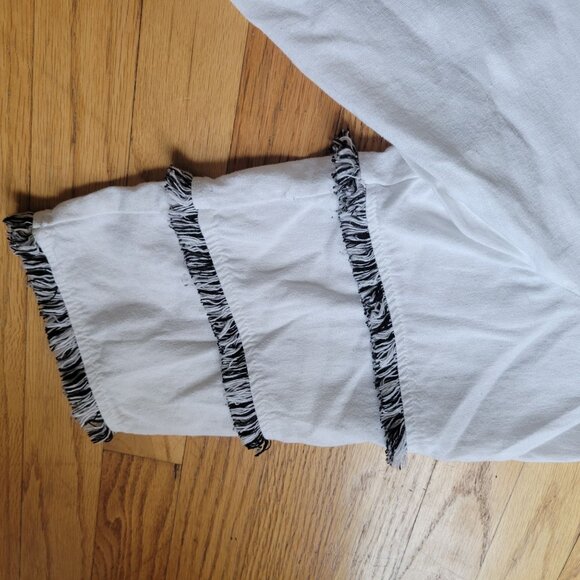 Cynthia Rowley 1X White Fringe Trim Linen Womens Blouse Top - Picture 7 of 9